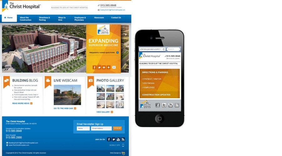The Christ Hospital homepage and mobile view in 2011