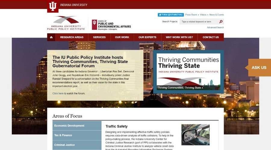 Indiana University Public Policy Institute homepage in 2012