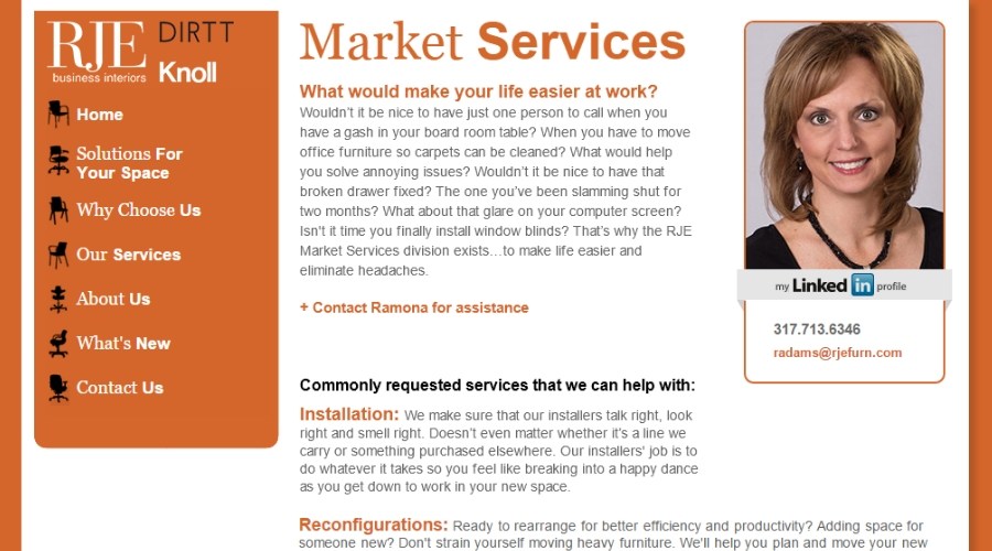 RJE Business Interiors webpage in 2012