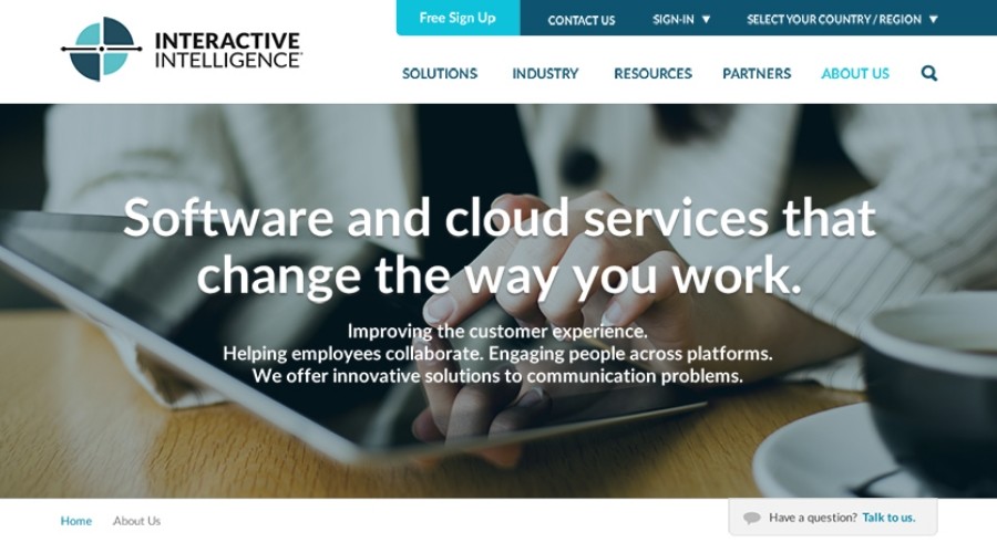 Interactive Intelligence homepage in 2015