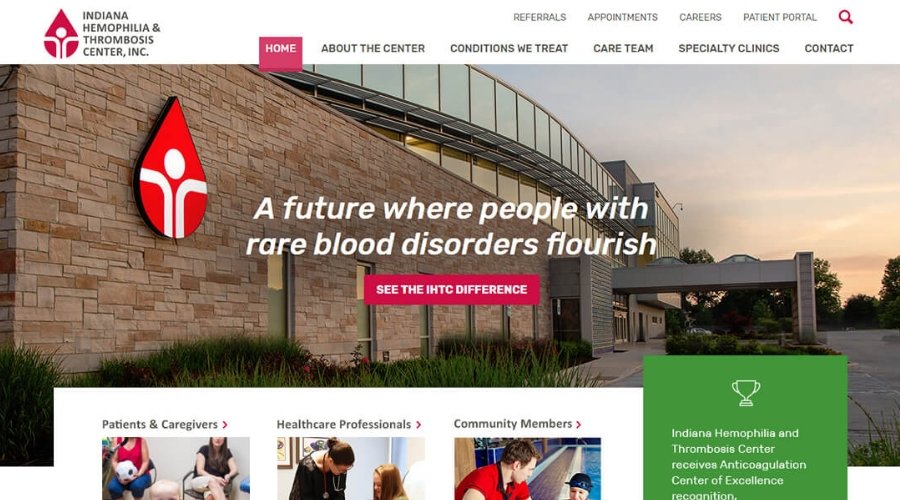 Indiana Hemophilia and Thrombosis Center homepage in 2018