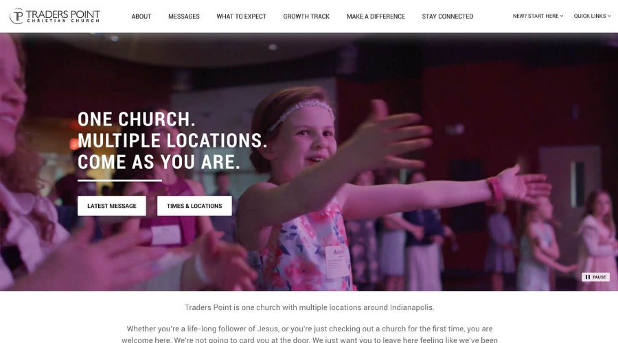 Traders Point Christian Church homepage in 2019