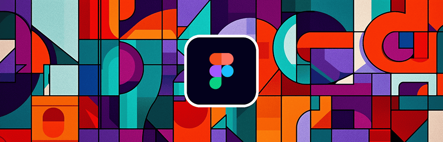 Figma logo with a bright, geometric patterned background