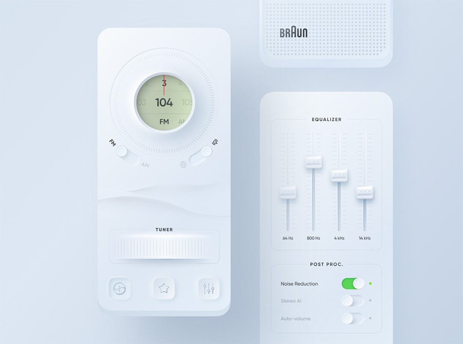 Example of neumorphism—one of the web design trends of 2025—from Oleksandr Plyuto