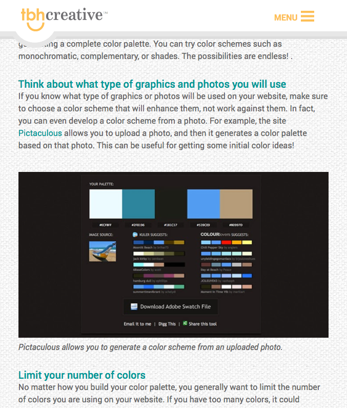 Screengrab of a recent TBH Creative blog post that incorporates an optmized image
