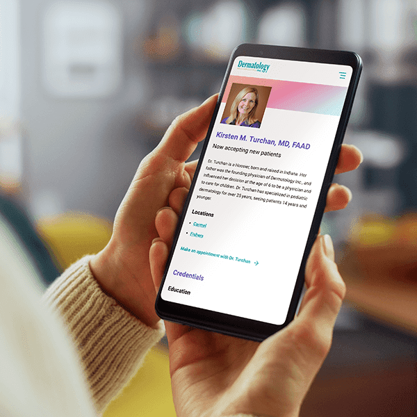Woman has a good digital patient experience using Dermatology, Inc’s redesigned healthcare website