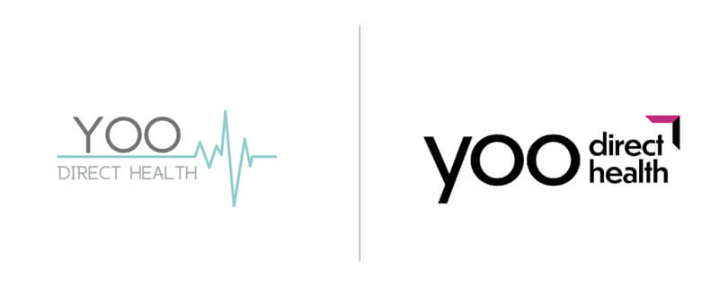 Yoo Direct Health's original logo (left) compared with its new logo (right), created by healthcare marketing group TBH Creative